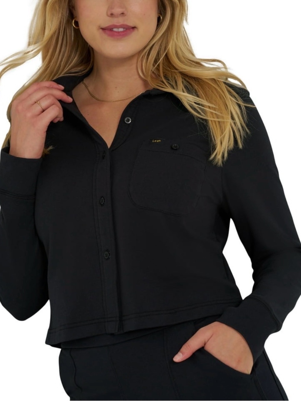 Lee Black Cropped Button-Front Shirt Jacket NWT